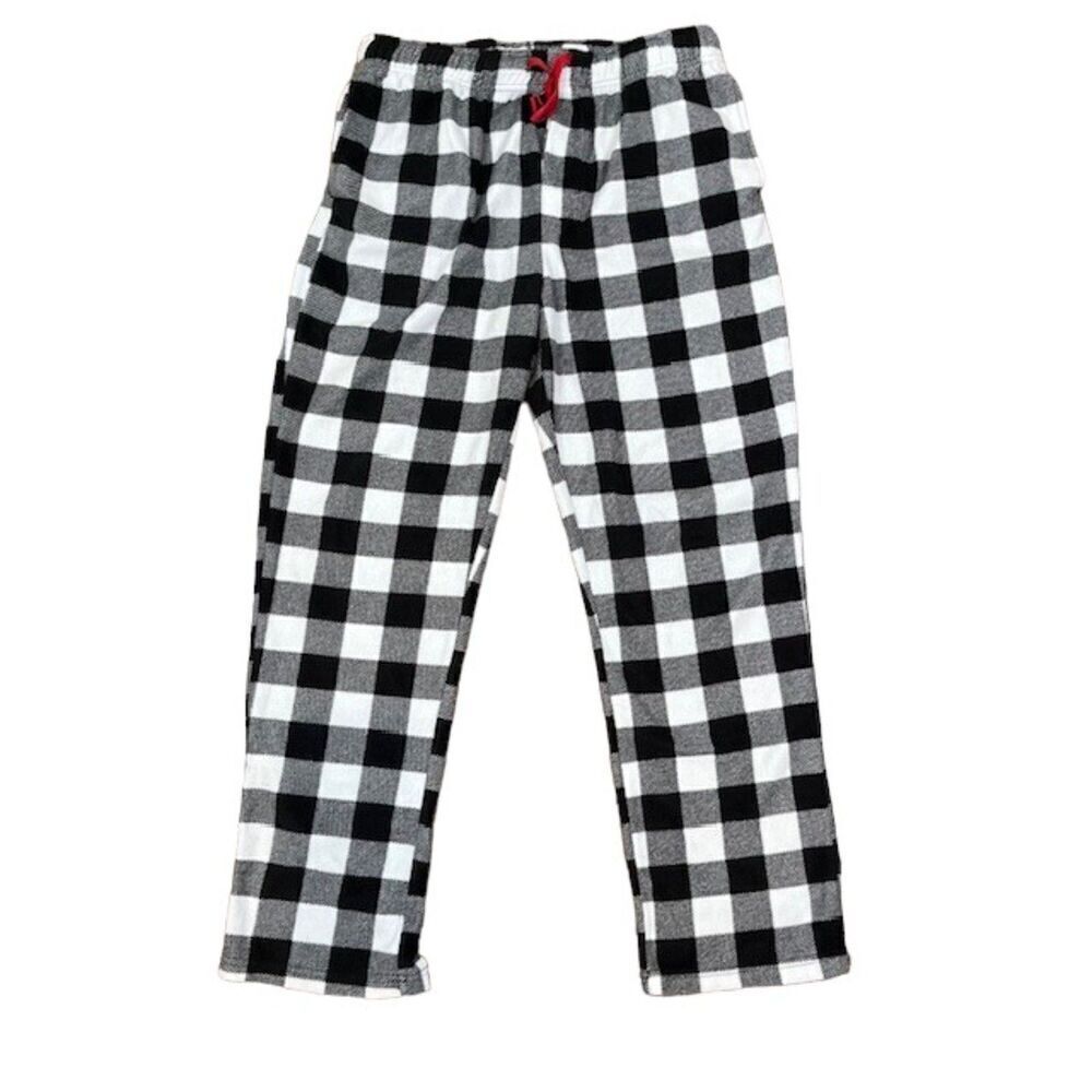 Columbia‎ Buffalo Check Fleece Pajama Pants Black White Medium Plaid Lounge PJs
